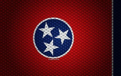 Flagga av Tennessee, 4k, Amerikanska staten, kreativ konst, metalln&#228;t konsistens, Tennessee flagga, nationell symbol, Tennessee, USA, flags of American states