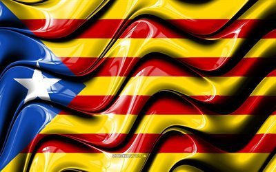 Estelada, 4k, Catalunha bandeira, Comunidades de Espanha, distritos administrativos, Bandeira da Catalunha, Estelada bandeira, Arte 3D, Catalunha, espanhol comunidades, Catalunha 3D bandeira, Espanha, Europa
