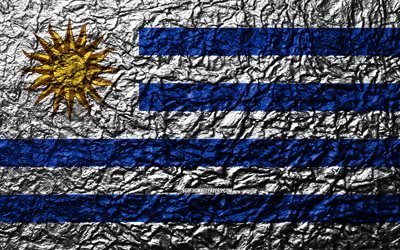 flagge von uruguay, 4k, stein, textur, wellen, uruguay, fahne, national, symbol, s&#252;damerika, stein hintergrund