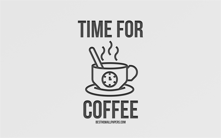 Le temps pour le caf&#233;, les concepts, arri&#232;re-plan gris clair, art cr&#233;atif, tasse de caf&#233;