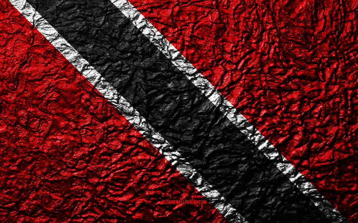 Flag of Trinidad and Tobago, 4k, stone texture, waves texture, Trinidad and Tobago flag, national symbol, Trinidad and Tobago, North America, stone background
