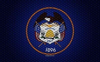 Flag of Utah, 4k, American state, creative art, metal mesh texture, Utah flag, national symbol, Utah, USA, flags of American states