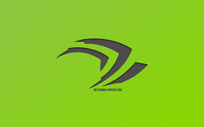 Nvidia, le logo, le fond vert, marques, art cr&#233;atif, logo Nvidia