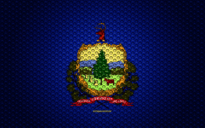 Bandeira de Vermont, 4k, Estado americano, arte criativa, a malha de metal textura, Vermont bandeira, s&#237;mbolo nacional, Vermont, EUA, bandeiras dos estados Americanos