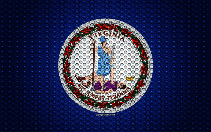 flagge von virginia, 4k, american stand der technik, kreative kunst, metall, virginia, fahne, national, symbol, usa, flaggen der amerikanischen staaten