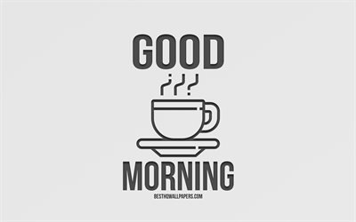guten morgen, konzepte, grauer hintergrund, stilvolle art, kaffee-symbol