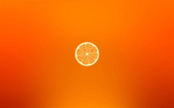 オレンジ, 4k, 柑橘類, 最小限の, オレンジ色の背景, 果物, 創造