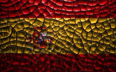 Flag of Spain, 4k, cracked soil, Europe, Spanish flag, 3D art, Spain, European countries, national symbols, Spain 3D flag