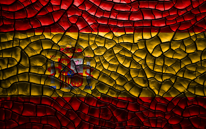 Espanjan lipun alla, 4k, s&#228;r&#246;ill&#228; maaper&#228;n, Euroopassa, Espanjan lippu, 3D art, Espanja, Euroopan maissa, kansalliset symbolit, Espanja 3D flag