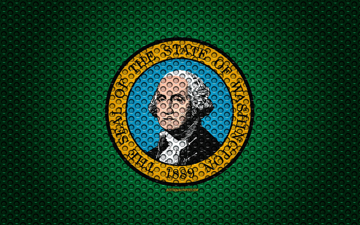 Amerika Birleşik Devletleri Washington bayrağı, 4k, Amerikan devleti, yaratıcı sanat, metal mesh dokusu, Washington bayrak, ulusal sembol, Washington, AMERİKA Birleşik Devletleri, bayrakları