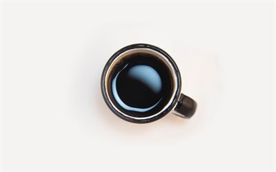 4k, una taza con caf&#233;, el tiempo para un caf&#233;, un m&#237;nimo, de buena ma&#241;ana, espresso, fondos de color blanco, taza de caf&#233;, caf&#233;