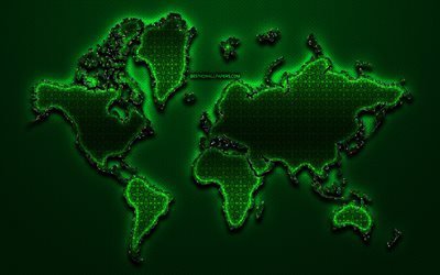 green world map, world map concept, green vintage background, artwork, creative, green glass world map, 3D art, glass world map, world maps