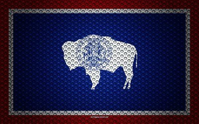 Flag of Wyoming, 4k, American state, creative art, metal mesh texture, Wyoming flag, national symbol, Wyoming, USA, flags of American states