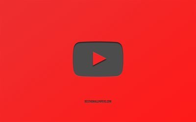 Youtube, logo, fundo vermelho, marcas, metalizado logotipo, arte criativa, Logotipo do Youtube