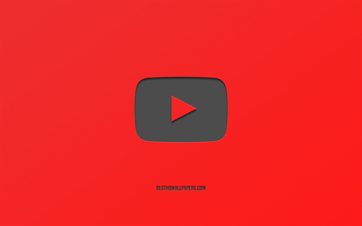 Youtube, logotyp, r&#246;d bakgrund, varum&#228;rken, metalliska logotyp, kreativ konst, Youtubes logotyp