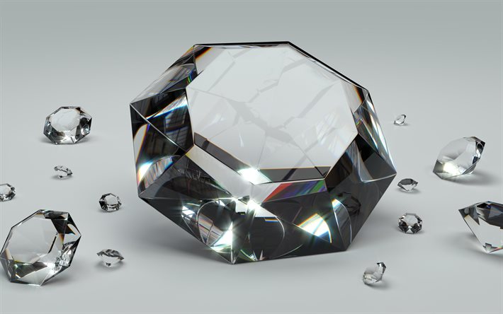 diamanter, 4k, kristaller, smycken, p&#228;rlor, close-up, smycken begrepp