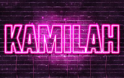 Kamilah, 4k, pap&#233;is de parede com os nomes de, nomes femininos, Kamilah nome, roxo luzes de neon, Feliz Anivers&#225;rio Kamilah, imagem com nome de Kamilah
