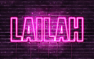 Lailah, 4k, pap&#233;is de parede com os nomes de, nomes femininos, Lailah nome, roxo luzes de neon, Feliz Anivers&#225;rio Lailah, imagem com Lailah nome