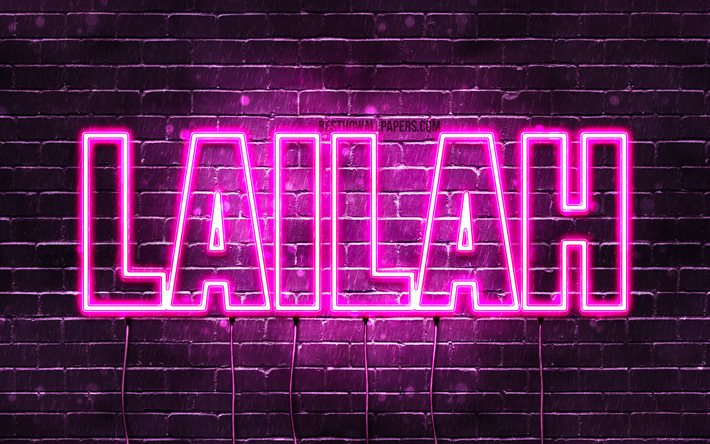 Lailah, 4k, sfondi per il desktop con i nomi, nomi di donna, Lailah nome, viola neon, buon Compleanno Lailah, immagine con nome Lailah