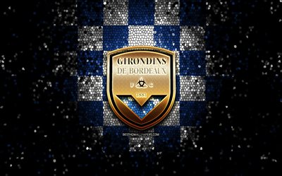 FC Girondinsドゥボルドー, キラキラのロゴ, 1部リーグ, 青白いチェッカーの背景, サッカー, Girondinsドゥボルドー, フランスのサッカークラブ, Girondinsドゥボルドーロゴ, モザイクart, フランス