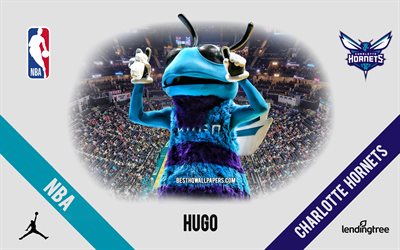 Hugo, maskot, Charlotte Hornets, NBA, portre, ABD, basketbol, Spectrum Center, Charlotte Hornets logosu