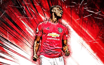 4K, Eric Bailly, grunge art, Manchester United FC, Ivorian footballers, Premier League, Eric Bertrand Bailly, red abstract rays, soccer, football, Eric Bailly 4K, Man United