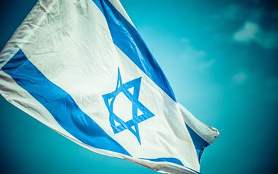 4k, العلم الإسرائيلي, السماء الزرقاء, آسيا, الرموز الوطنية, علم إسرائيل, سارية العلم, إسرائيل, البلدان الآسيوية, إسرائيل 3D العلم