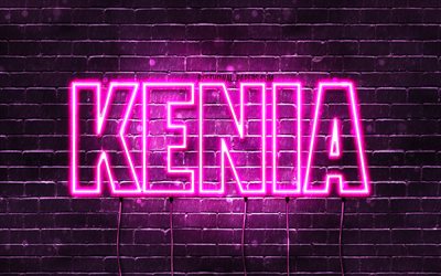 Kenia, 4k, wallpapers with names, female names, Kenia name, purple neon lights, Happy Birthday Kenia, picture with Kenia name