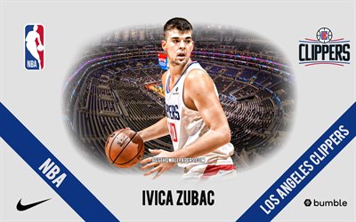 Ivica Zubac, Los Angeles Clippers, Kroatiska Sk&#229;despelare, NBA, portr&#228;tt, USA, basket, Staples Center, Los Angeles Clippers logotyp