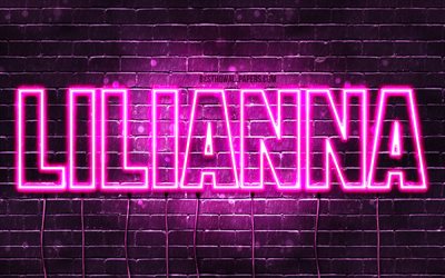 Lilianna, 4k, 壁紙名, 女性の名前, Lilianna名, 紫色のネオン, お誕生日おめでLilianna, 写真Lilianna名