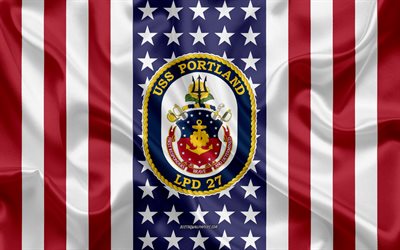 USS Portland USS Portland Amblemi, LPD-27, Amerikan Bayrağı, ABD Deniz Kuvvetleri, ABD, USS Portland Rozet, ABD savaş gemisi, Amblemi