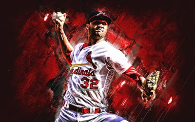 Jack Flaherty, St Louis Cardinals, portrait, red stone background, MLB, american baseball player, Major League Baseball, baseball, USA