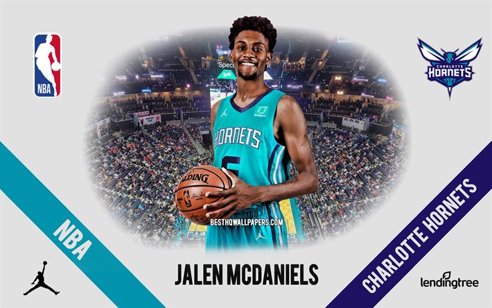 Jalen McDaniels, Charlotte Hornets, Amerikan Basketbol Oyuncusu, NBA, portre, ABD, basketbol, Spectrum Center, Charlotte Hornets logosu