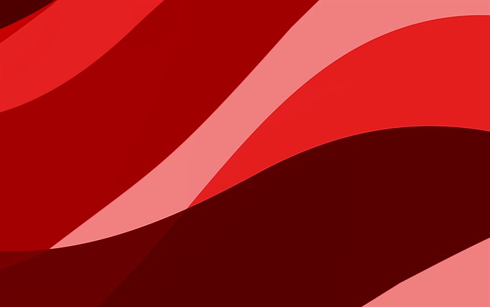 rojo abstracto ondas, 4k, m&#237;nimo, ondulada roja de fondo, dise&#241;o de materiales, el resumen de las ondas, fondo rojo, creativo, los patrones de las ondas