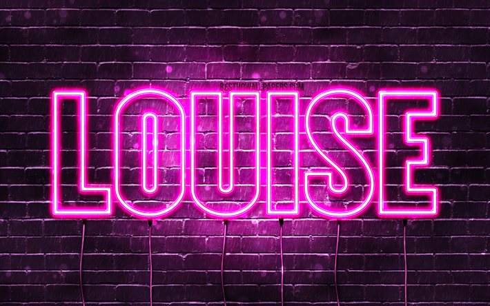 Louise, 4k, des fonds d&#39;&#233;cran avec des noms, des noms de femmes, Louise nom, violet n&#233;on, Joyeux Anniversaire Louise, une photo avec le nom de Louise