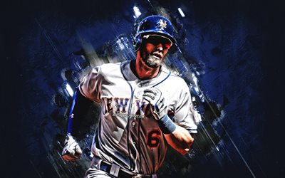 Jeff McNeil, New York Mets, MLB, Esquilo Voador, retrato, a pedra azul de fundo, jogador de beisebol americano, Major League Baseball