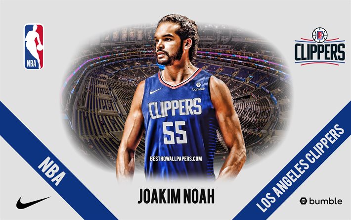 Joakim Noah, Los Angeles Clippers, French Basketball Player, NBA, portrait, USA, basketball, Staples Center, Los Angeles Clippers logo
