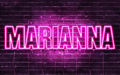 Marianna, 4k, tapeter med namn, kvinnliga namn, Marianna namn, lila neon lights, Grattis P&#229; F&#246;delsedagen Marianna, bild med Marianna namn