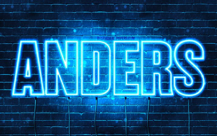 Anders, 4k, wallpapers with names, horizontal text, Anders name, Happy Birthday Anders, blue neon lights, picture with Anders name