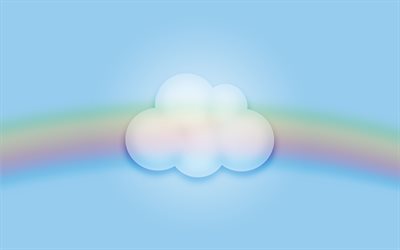 white cloud, creative, rainbow, artwork, blue background, minimal, background with cloud