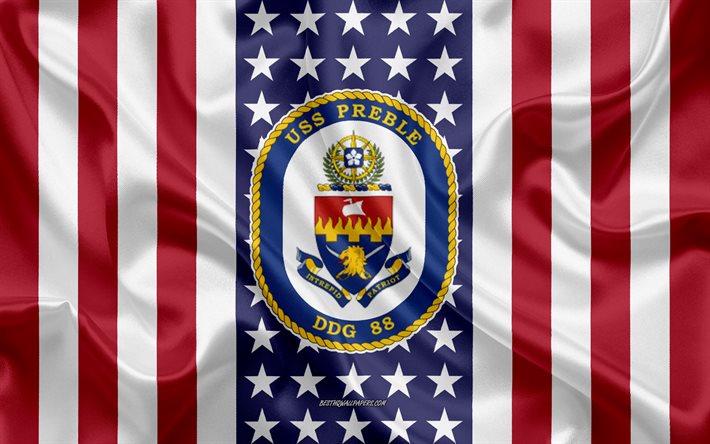USS Preble Emblem, DDG-88, American Flag, US Navy, USA, USS Preble Badge, US warship, Emblem of the USS Preble