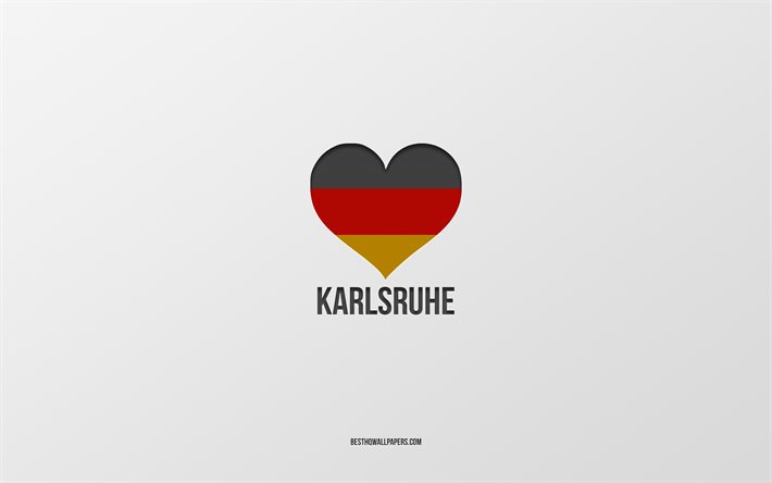 I Loveカールスルーエ, ドイツの都市, グレー背景, ドイツ, ドイツフラグを中心, カールスルーエ, お気に入りの都市に, 愛のカールスルーエ