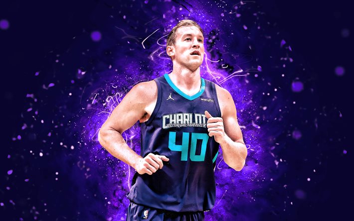 Cody Zeller, entro il 2020, 4k, Charlotte Hornets, NBA, basket, luci al neon violet, Cody Allen Zeller, USA, Charlotte Hornets Cody Zeller, il creativo, il 4 Cody Zeller