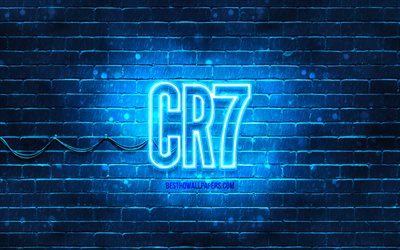 CR7 blue logo, 4k, blue brickwall, Cristiano Ronaldo, fan art, CR7 logo, football stars, CR7 neon logo, CR7, Cristiano Ronaldo logo