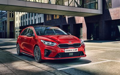 Kia Ceed GT-Line, 2020, front view, exterior, red station wagon, new red Ceed, korean cars, Kia