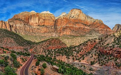 Zion National Park, 4k, road, mountains, desert, Springdale, Utah, beautiful nature, USA, America, american landmarks