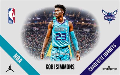 Kobi Simmons, Charlotte Hornets, American Basketball Player, NBA, portrait, USA, basketball, Spectrum Center, Charlotte Hornets logo