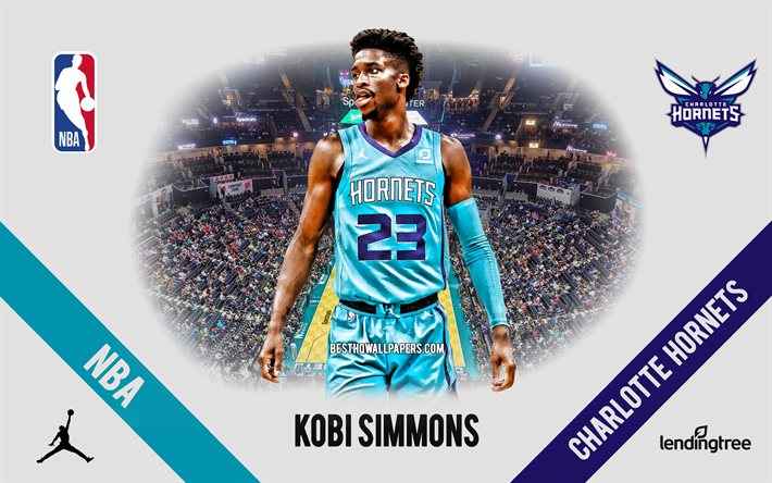 Kobi Simmons, Charlotte Hornets, Amerikan Basketbol Oyuncusu, NBA, portre, ABD, basketbol, Spectrum Center, Charlotte Hornets logosu