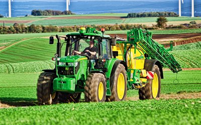 John Deere6125m, 4k, 粉分野, 2020年までのトラクター, HDR, 農業機械, 収穫, 緑のトラクター, 2020年のJohn Deere6125M, 農業, John Deere
