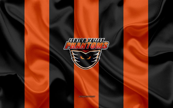 Lehigh Valley Phantoms, American Hockey Club, emblem, silk flag, orange-black silk texture, AHL, Lehigh Valley Phantoms logo, Allentown, Pennsylvania, USA, hockey, American Hockey League